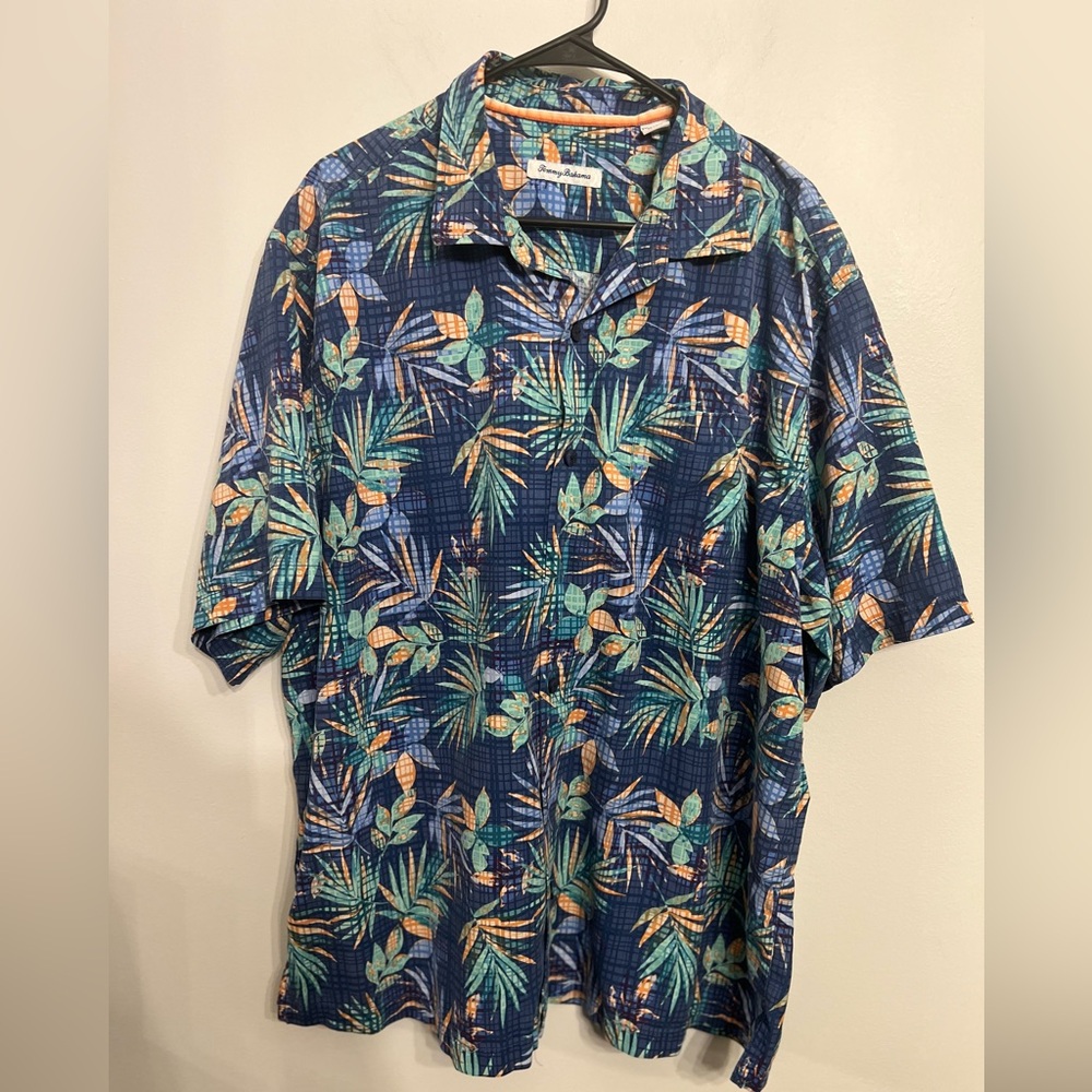 Tommy Bahama Tide Pool Blooms Floral Shirt Short Sleeve‎ Bering Blue Orange 1XLB